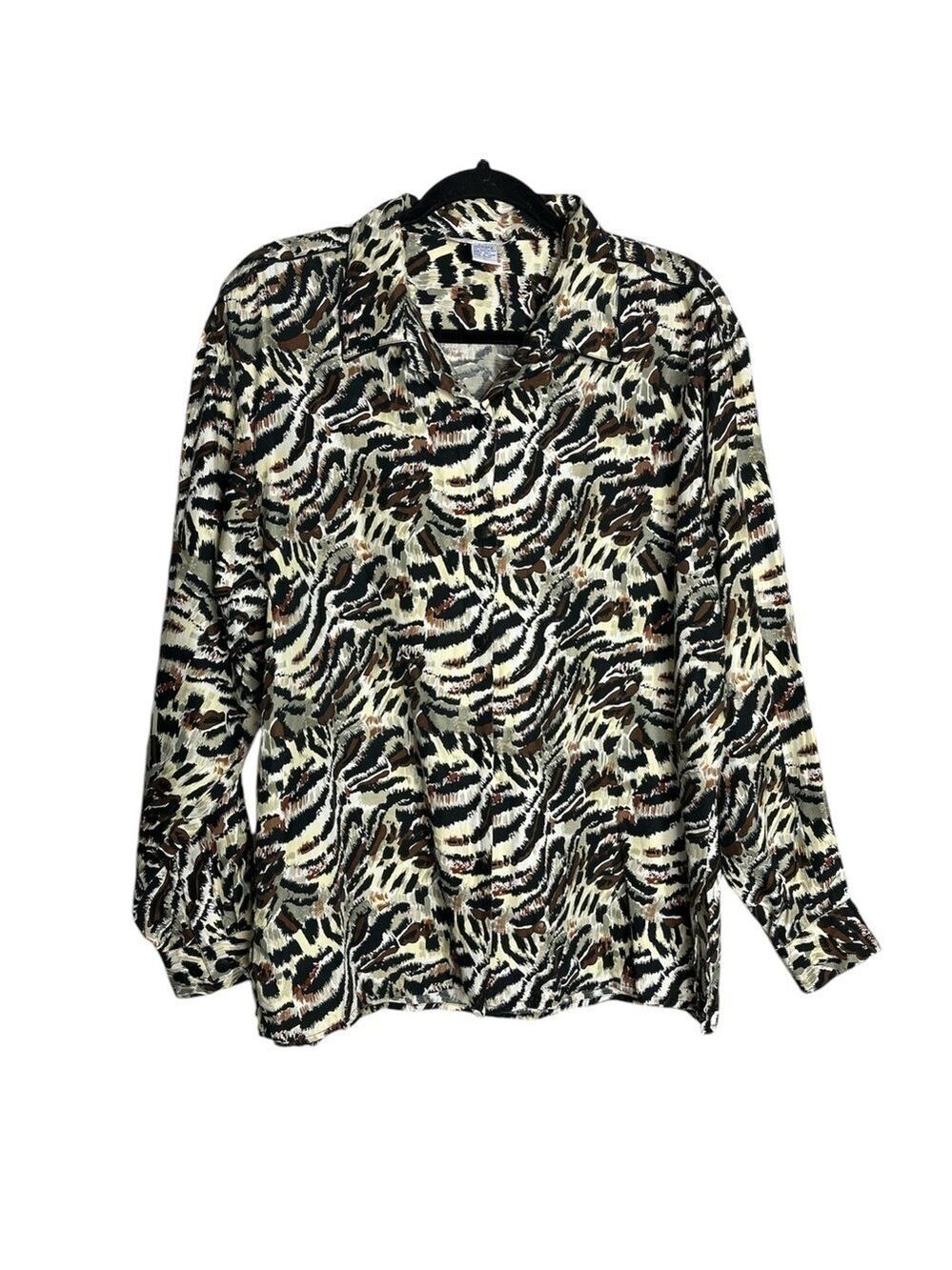 Vintage Frank & Anna Silk Long Sleeve Animal Print Button Up Blouse, size L